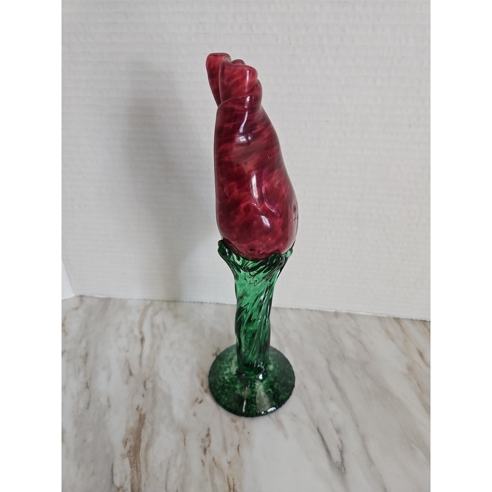 ART GLASS‎ RED ROSE BUD GREEN Base GLASS FLOWER - Picture 5 of 11